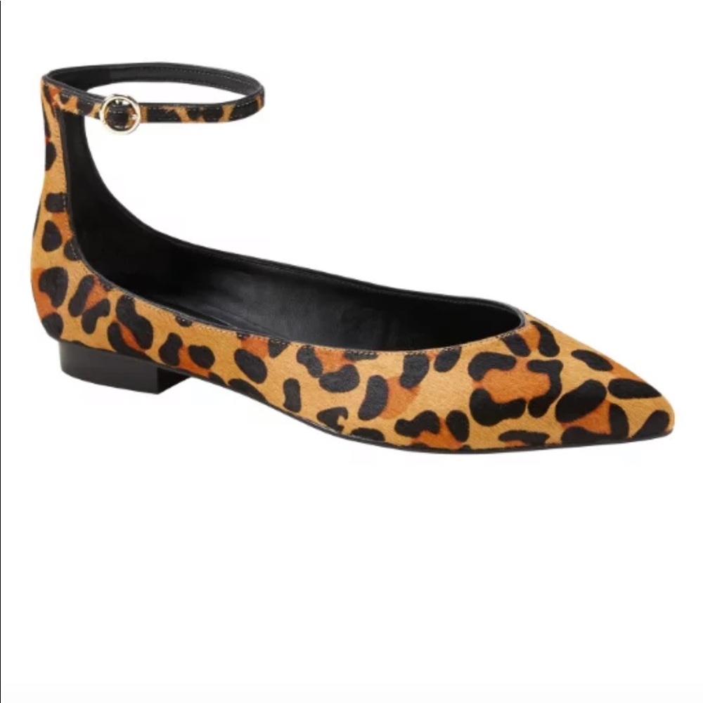 Leopard print ankle strap pointed toe Flat Sz 7.5